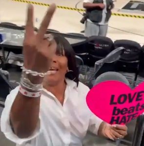 Love Beats Hate Sign at Aces/Fever WNBA Playoffs